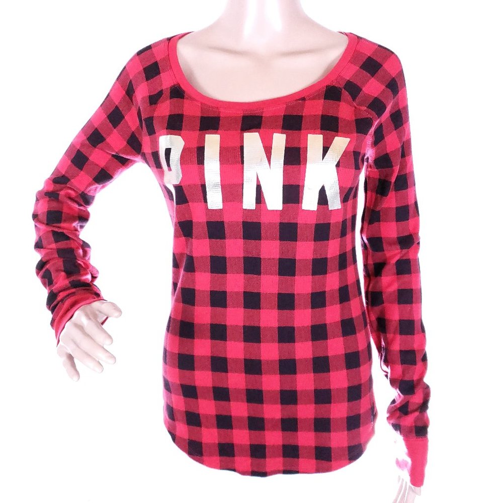 PINK Victoria's Secret Women Sleep Wear Top Long Sleeves Check Size S